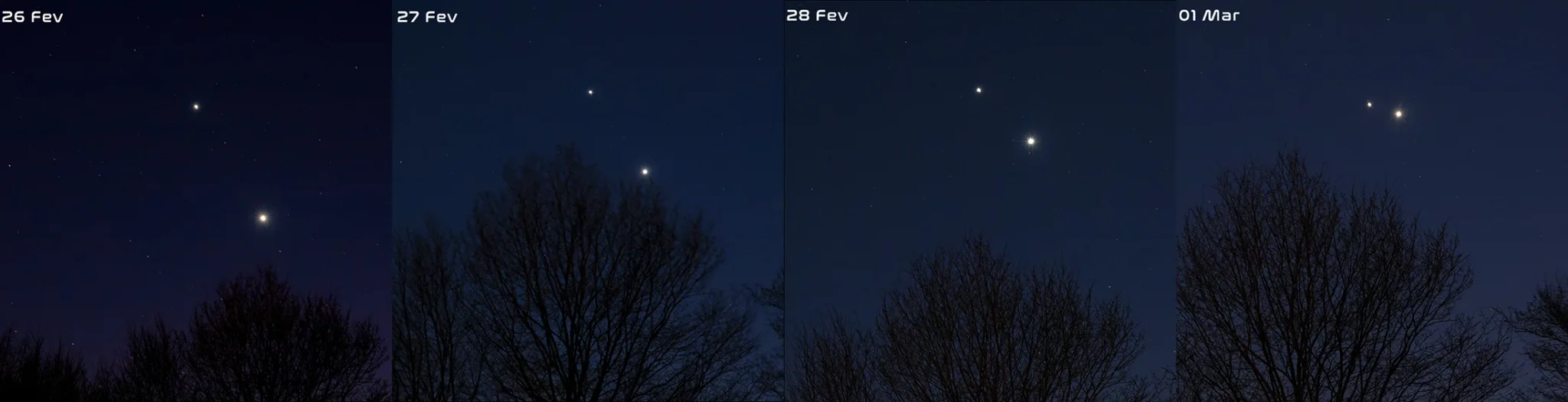 Rapprochement des planètes Jupiter et Vénus sur 4 jours